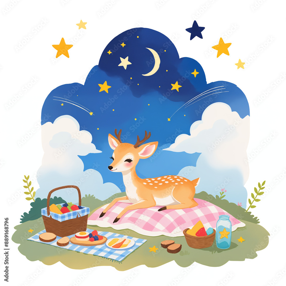 Obraz premium Happyday Illustration) Starry Night Picnic