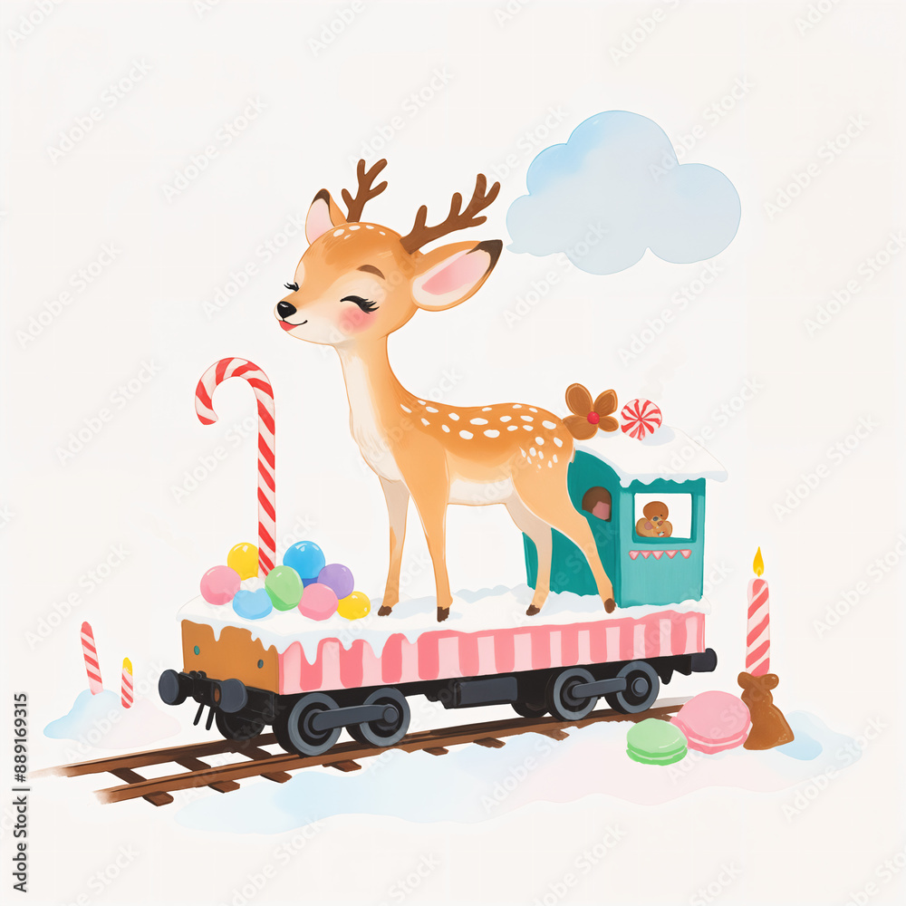 Obraz premium Happyday Illustration) Deer Train