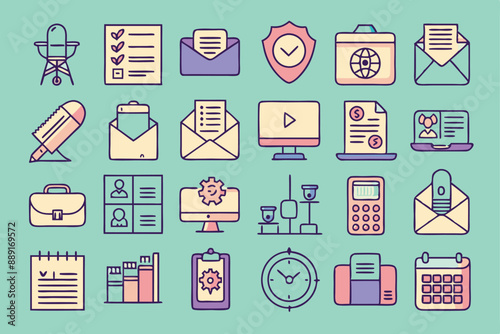Creative Office 25 Black icon pack Such As presentation analytics businessman supplies office