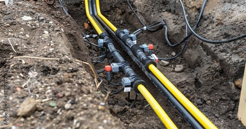 Wallpaper Mural Black electrical cables are laid in a trench along a dirt road during construction Torontodigital.ca