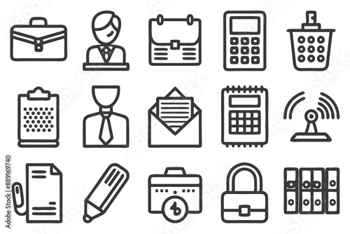 Creative Office 25 Black icon pack Such As presentation analytics businessman supplies office