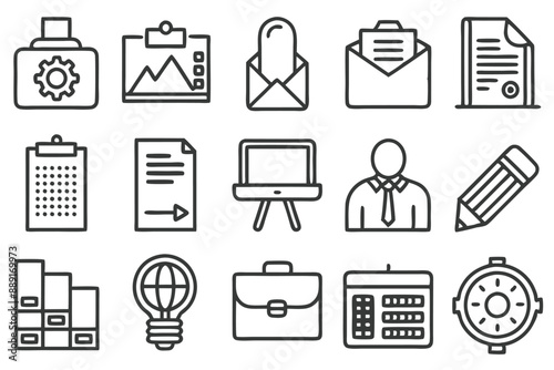 Creative Office 25 Black icon pack Such As presentation analytics businessman supplies office