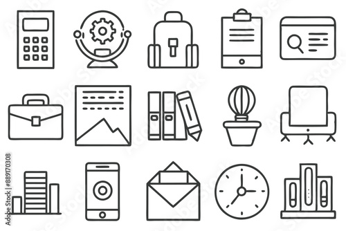 Creative Office 25 Black icon pack Such As presentation analytics businessman supplies office