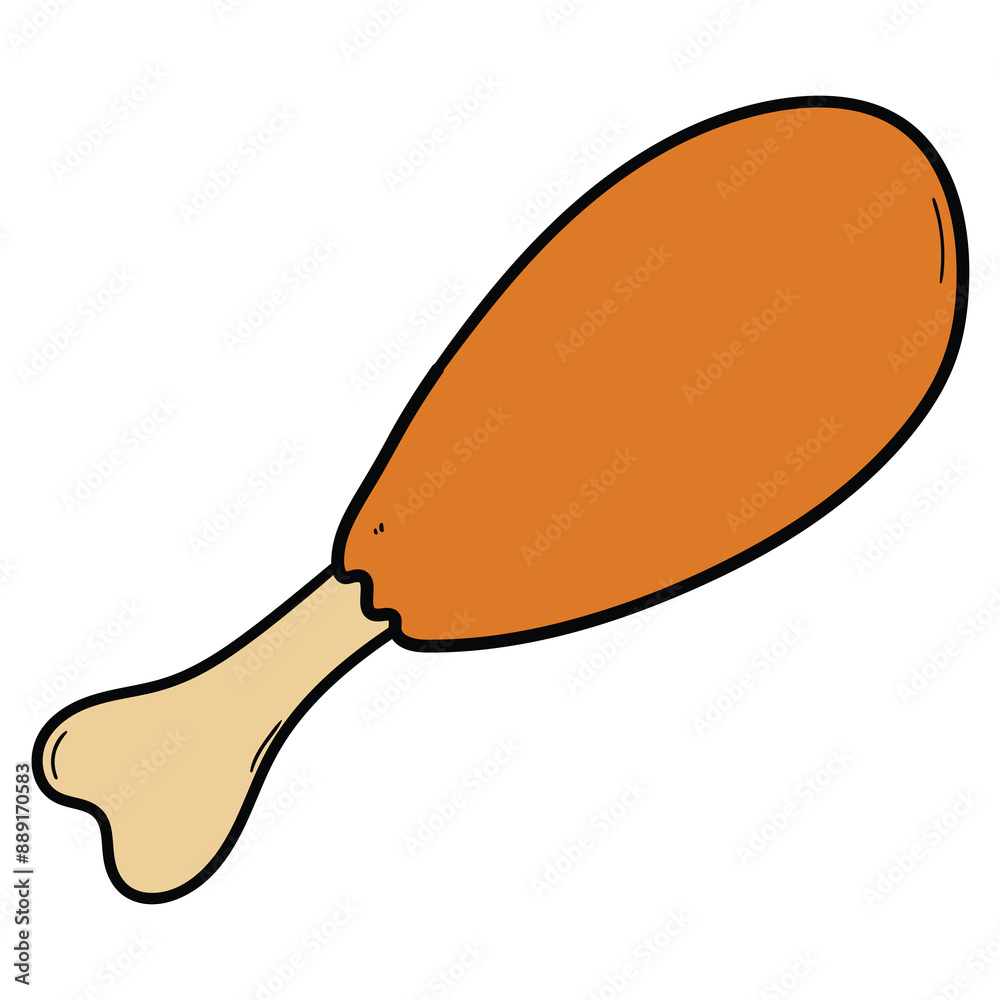 Hand drawn cartoon fried chicken leg on white background. Hand drawn cartoon fried chicken leg on white background.