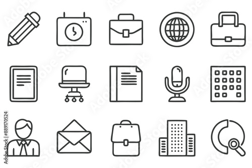 Creative Office 25 Black icon pack Such As presentation analytics businessman supplies office