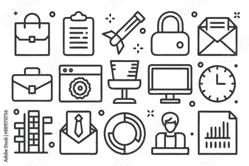 Creative Office 25 Black icon pack Such As presentation analytics businessman supplies office