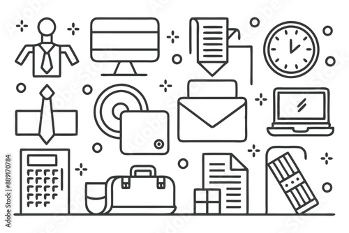 Creative Office 25 Black icon pack Such As presentation analytics businessman supplies office
