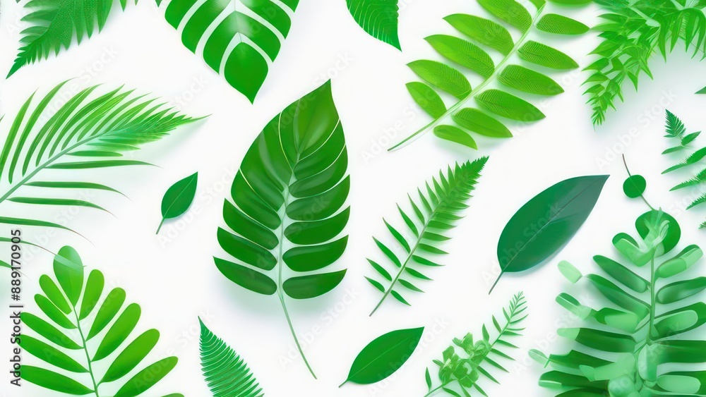green leaves of various plants on a white background green leaves of various plants on a white background