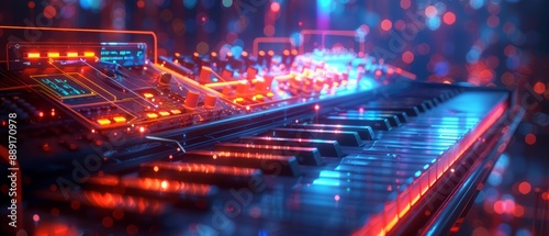 Energetic 3D Neonlit Moog Theremin with Vibrant Colors