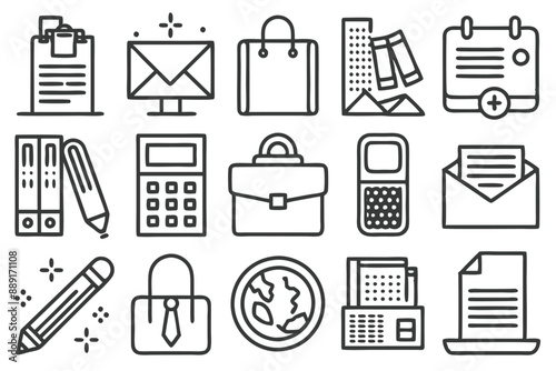 Creative Office 25 Black icon pack Such As presentation analytics businessman supplies office