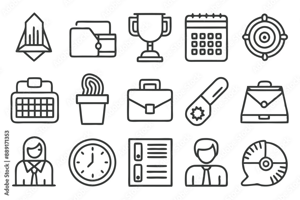 Fototapeta premium Creative Office 25 Black icon pack Such As presentation analytics businessman supplies office