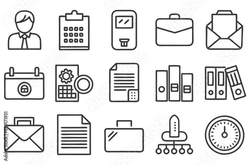 Creative Office 25 Black icon pack Such As presentation analytics businessman supplies office