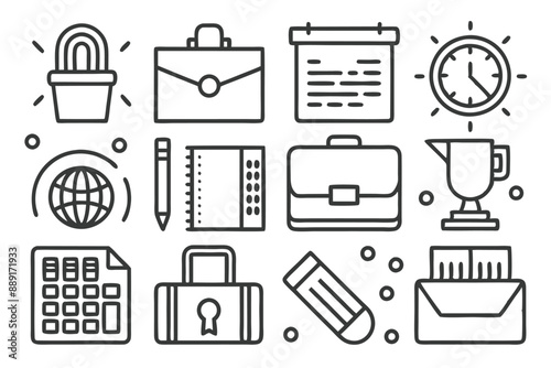 Creative Office 25 Black icon pack Such As presentation analytics businessman supplies office