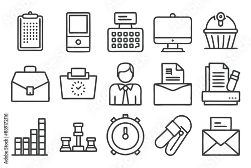 Creative Office 25 Black icon pack Such As presentation analytics businessman supplies office