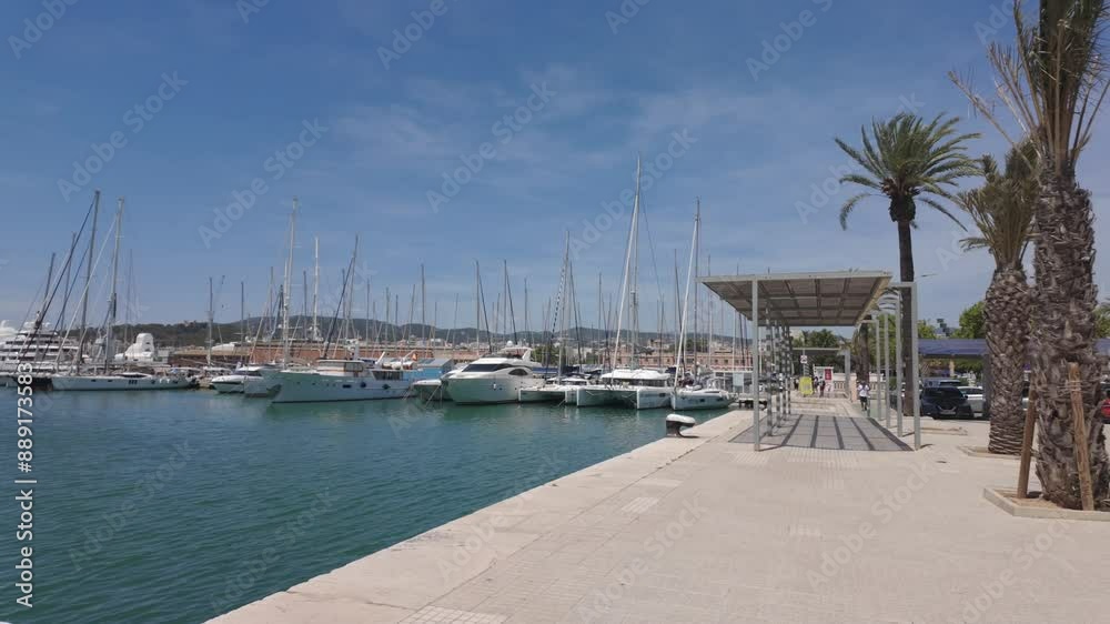 Marina port in Palma de Mallorca, expensive yacht moored, sunny day, Spain Marina port in Palma de Mallorca, expensive yacht moored, sunny day, Spain