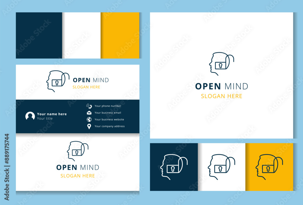Obraz premium Business card design featuring a head with an open padlock suggesting open mind