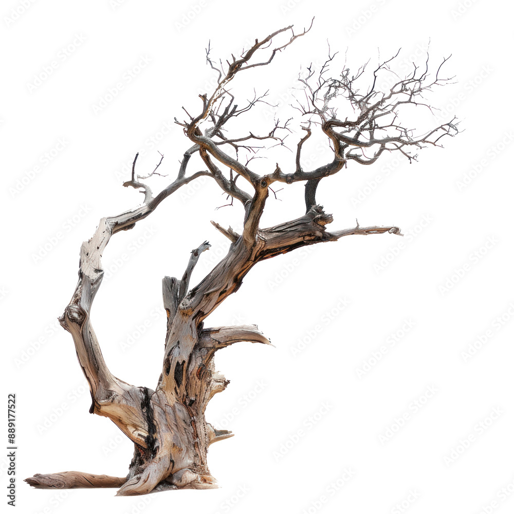Dead dried tree on transparent background. 