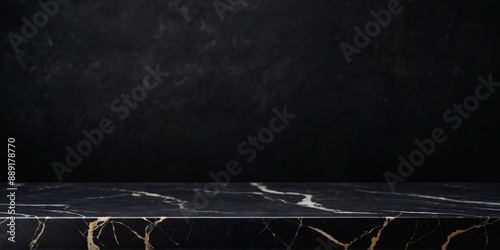 empty black marble table on black background, backdrop with copy space. photo