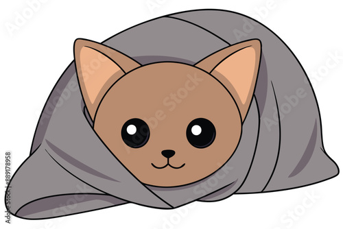 Kitten hiding under a blanket K.eps