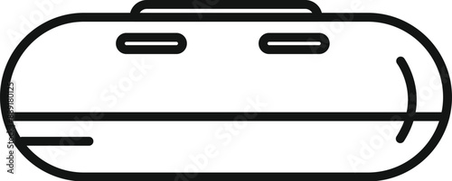 Simple black and white line drawing of a rubber fishing boat floating on the water