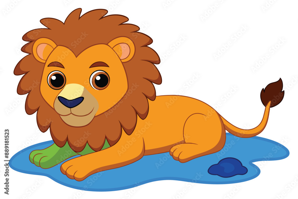 Obraz premium Lazy lion lies next to the lake J.eps