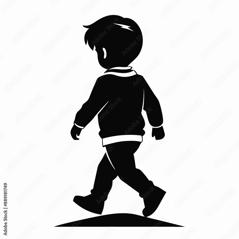 Fototapeta premium Child Striding Walking Child Symbol, silhouette vector illustration