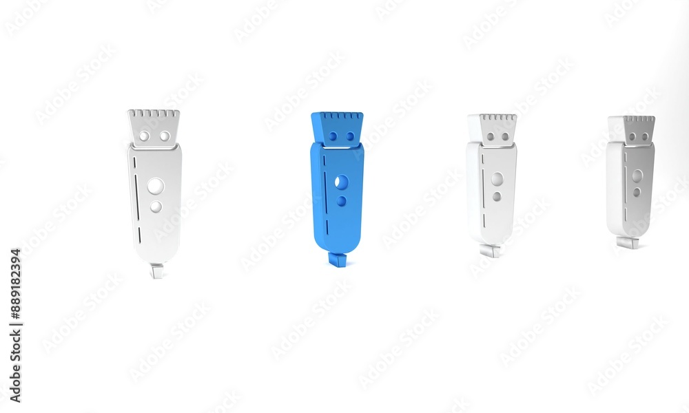 Blue Electrical hair clipper or shaver icon isolated on white background. Barbershop symbol. Minimalism concept. 3D render illustration Blue Electrical hair clipper or shaver icon isolated on white background. Barbershop symbol. Minimalism concept. 3D render illustration