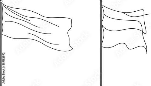 Drawing of a continuous line of a flag. An icon of a black flag with one line.