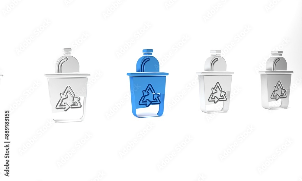 Blue Recycle bin with recycle symbol icon isolated on white background. Trash can icon. Garbage bin sign. Recycle basket sign. Minimalism concept. 3D render illustration Blue Recycle bin with recycle symbol icon isolated on white background. Trash can icon. Garbage bin sign. Recycle basket sign. Minimalism concept. 3D render illustration
