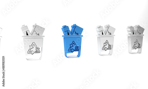 Blue Recycle bin with recycle symbol icon isolated on white background. Trash can icon. Garbage bin sign. Recycle basket sign. Minimalism concept. 3D render illustration