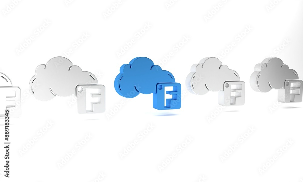 Blue Fahrenheit and cloud icon isolated on white background. Minimalism concept. 3D render illustration Blue Fahrenheit and cloud icon isolated on white background. Minimalism concept. 3D render illustration