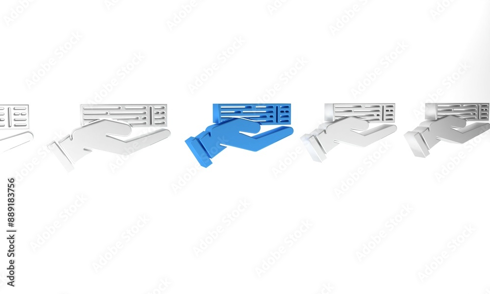 Blue Hand holding deck of playing cards icon isolated on white background. Casino gambling. Minimalism concept. 3D render illustration Blue Hand holding deck of playing cards icon isolated on white background. Casino gambling. Minimalism concept. 3D render illustration