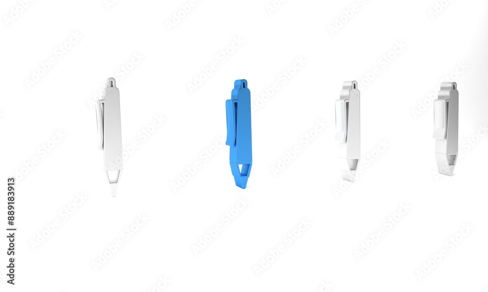 Blue Pen icon isolated on white background. Minimalism concept. 3D render illustration Blue Pen icon isolated on white background. Minimalism concept. 3D render illustration