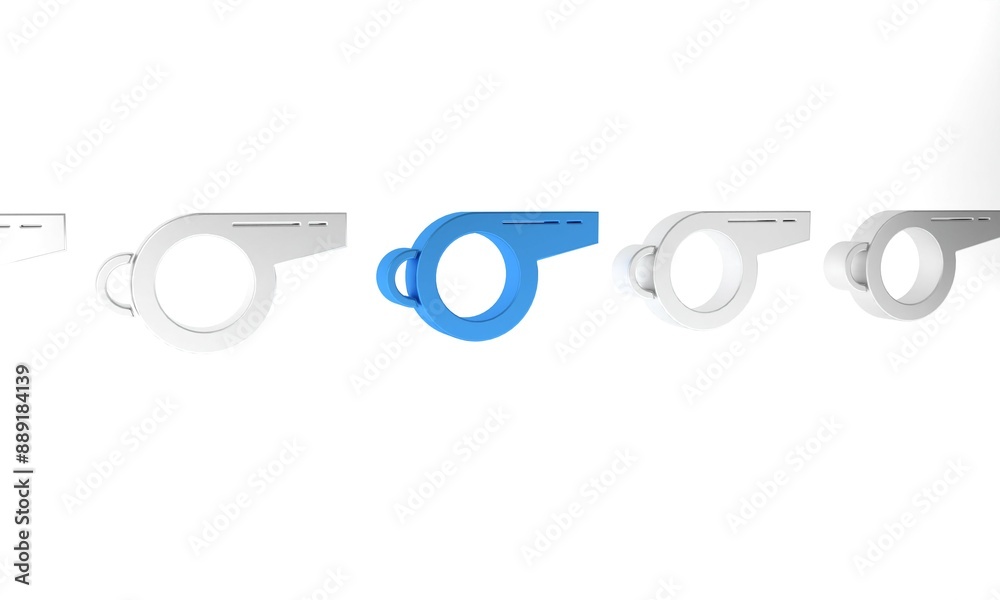 Blue Whistle icon isolated on white background. Referee symbol. Fitness and sport sign. Minimalism concept. 3D render illustration Blue Whistle icon isolated on white background. Referee symbol. Fitness and sport sign. Minimalism concept. 3D render illustration