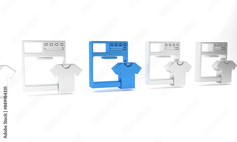 Blue Washer and t-shirt icon isolated on white background. Washing machine icon. Clothes washer - laundry machine. Home appliance symbol. Minimalism concept. 3D render illustration Blue Washer and t-shirt icon isolated on white background. Washing machine icon. Clothes washer - laundry machine. Home appliance symbol. Minimalism concept. 3D render illustration