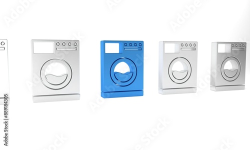 Blue Washer icon isolated on white background. Washing machine icon. Clothes washer - laundry machine. Home appliance symbol. Minimalism concept. 3D render illustration