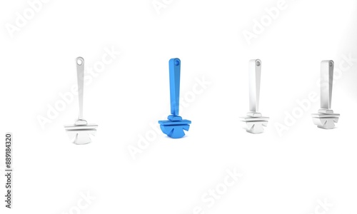 Blue Toilet brush icon isolated on white background. Minimalism concept. 3D render illustration