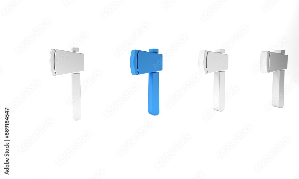 Blue Wooden axe icon isolated on white background. Lumberjack axe. Happy Halloween party. Minimalism concept. 3D render illustration Blue Wooden axe icon isolated on white background. Lumberjack axe. Happy Halloween party. Minimalism concept. 3D render illustration