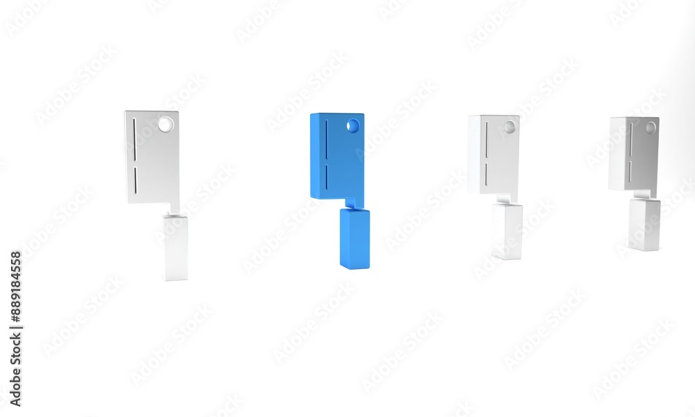 Blue Meat chopper icon isolated on white background. Kitchen knife for meat. Butcher knife. Happy Halloween party. Minimalism concept. 3D render illustration Blue Meat chopper icon isolated on white background. Kitchen knife for meat. Butcher knife. Happy Halloween party. Minimalism concept. 3D render illustration