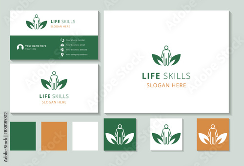 Human figure growing from leaves logo for life coaching or personal development business