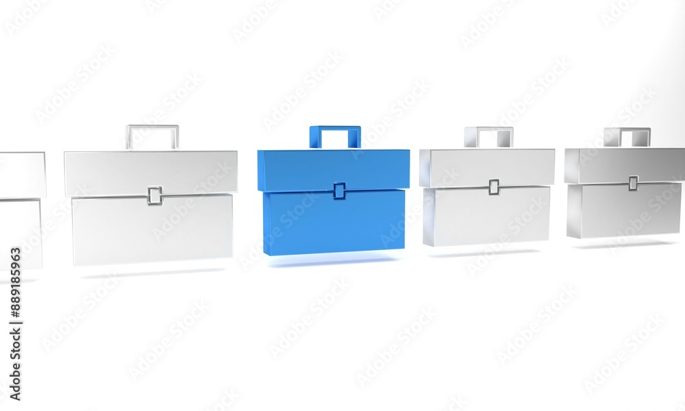 Blue Briefcase icon isolated on white background. Business case sign. Business portfolio. Minimalism concept. 3D render illustration