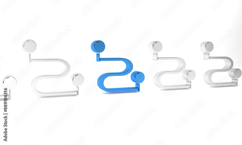 Blue Route location icon isolated on white background. Map pointer sign. Concept of path or road. GPS navigator. Minimalism concept. 3D render illustration Blue Route location icon isolated on white background. Map pointer sign. Concept of path or road. GPS navigator. Minimalism concept. 3D render illustration