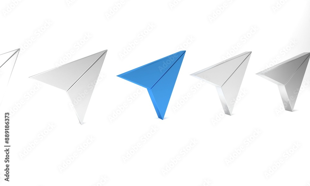 Blue Paper airplane icon isolated on white background. Minimalism concept. 3D render illustration
