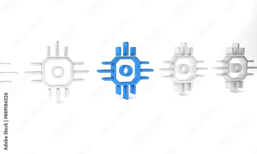 Blue Processor icon isolated on white background. CPU, central processing unit, microchip, microcircuit, computer processor, chip. Minimalism concept. 3D render illustration Blue Processor icon isolated on white background. CPU, central processing unit, microchip, microcircuit, computer processor, chip. Minimalism concept. 3D render illustration
