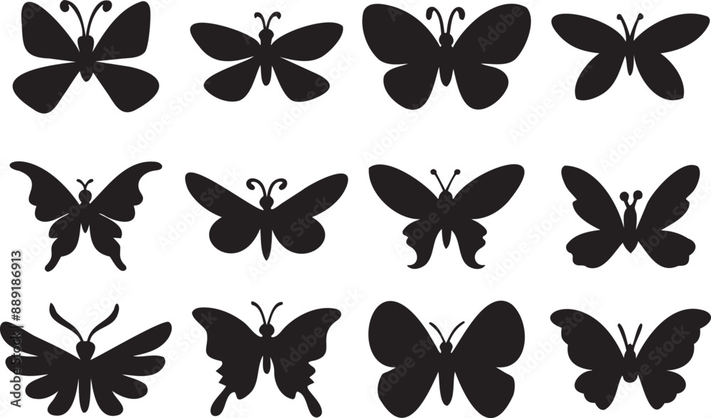 Flying butterflies silhouette set isolated on transparent background, Set of flying butterfly silhouettes Flying butterflies silhouette set isolated on transparent background, Set of flying butterfly silhouettes