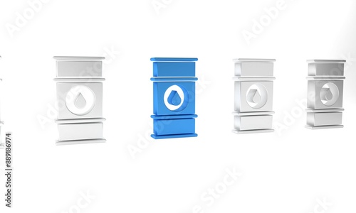 Blue Oil barrel line icon isolated on white background. Oil drum container. For infographics, fuel, industry, power, ecology. Minimalism concept. 3D render illustration