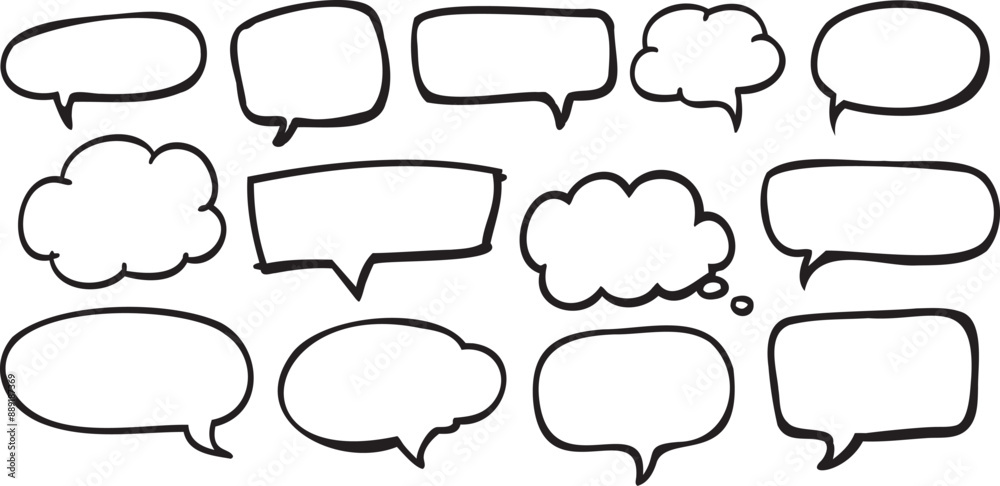Set of Hand drawn Speech Bubbles Hand Drawn Vector illustration on transparent background