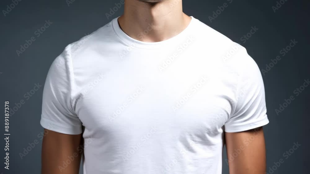 Man in white t-shirt rotating head on gray background Man in white t-shirt rotating head on gray background