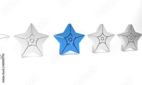 Blue Christmas star icon isolated on white background. Merry Christmas and Happy New Year. Minimalism concept. 3D render illustration