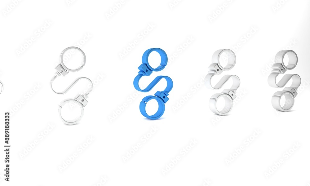Blue Handcuffs icon isolated on white background. Minimalism concept. 3D render illustration Blue Handcuffs icon isolated on white background. Minimalism concept. 3D render illustration